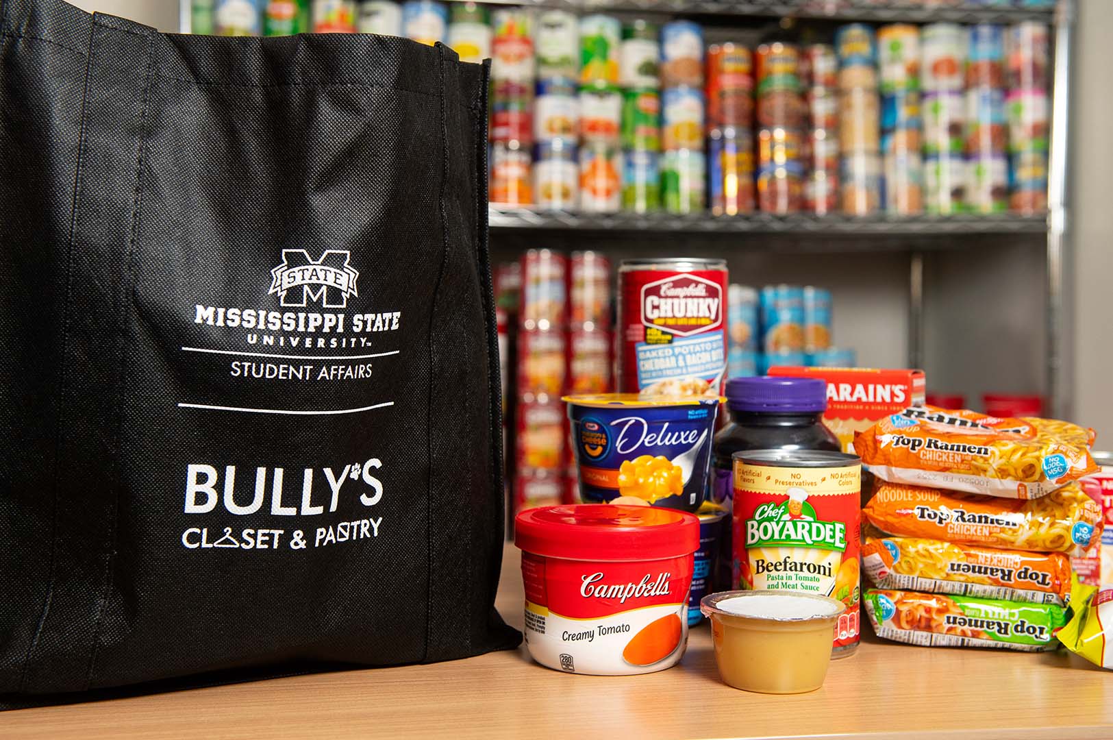 It is estimated that 36 percent of university students have limited or uncertain availability of food in the past 30 days. In January 2020, Mississippi State opened Bully’s Closet and Pantry to combat hunger on campus. Tax-deductible monetary donations to the MSU Food Security Network Fund can be made through the MSU Foundation at <a href="https://www.accelerate.msstate.edu" alt="Accelerate" target="_blank">www.accelerate.msstate.edu</a>. (Photo by Beth Wynn)