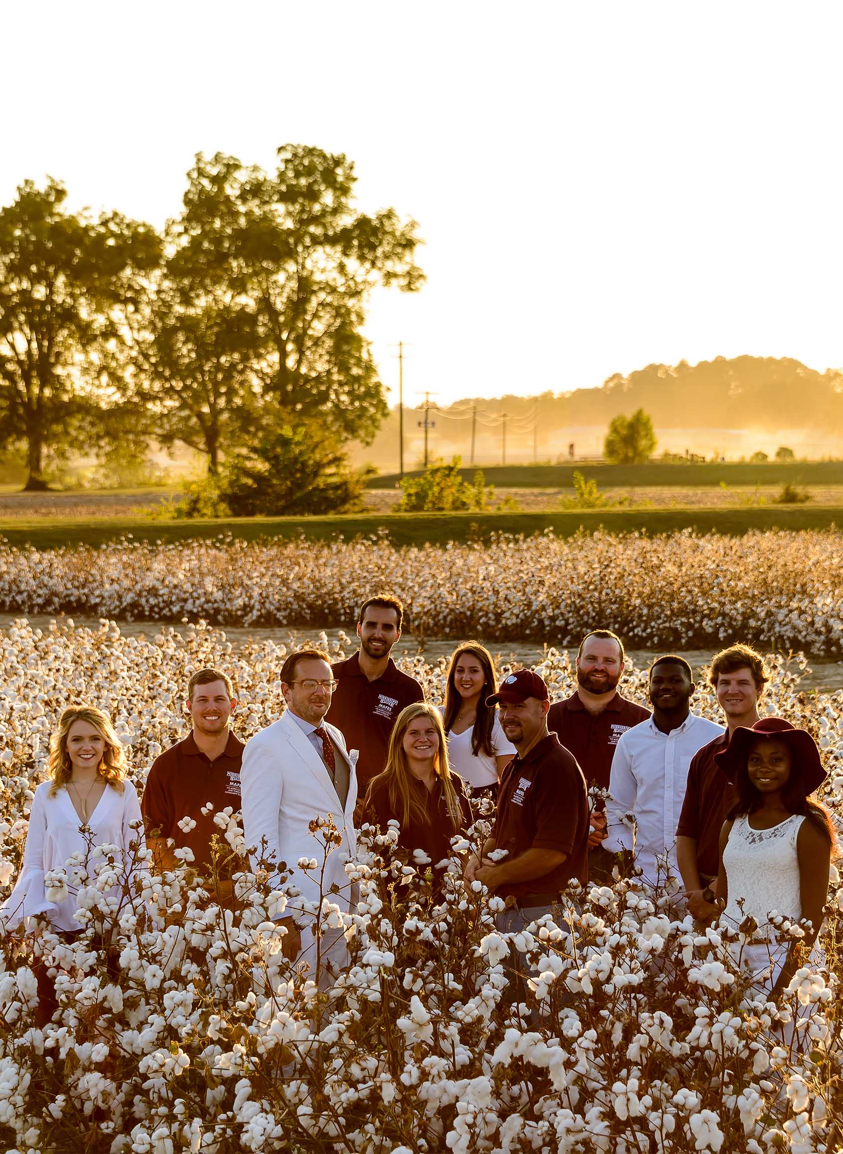 Cotton agronomists study all aspects of cotton production and fashion design and merchandising students study cotton as a textile. Pictured left to right: Jane Spivey Mortimer, Michael Plumblee, Dr. Charles Freeman, Lucas X. Franca, Savana Davis, Gabby Martinez, Dr. Darrin Dodds, Chase Samples, De’Marquis Weaver, Bradley Wilson, and Octavia Lewis.