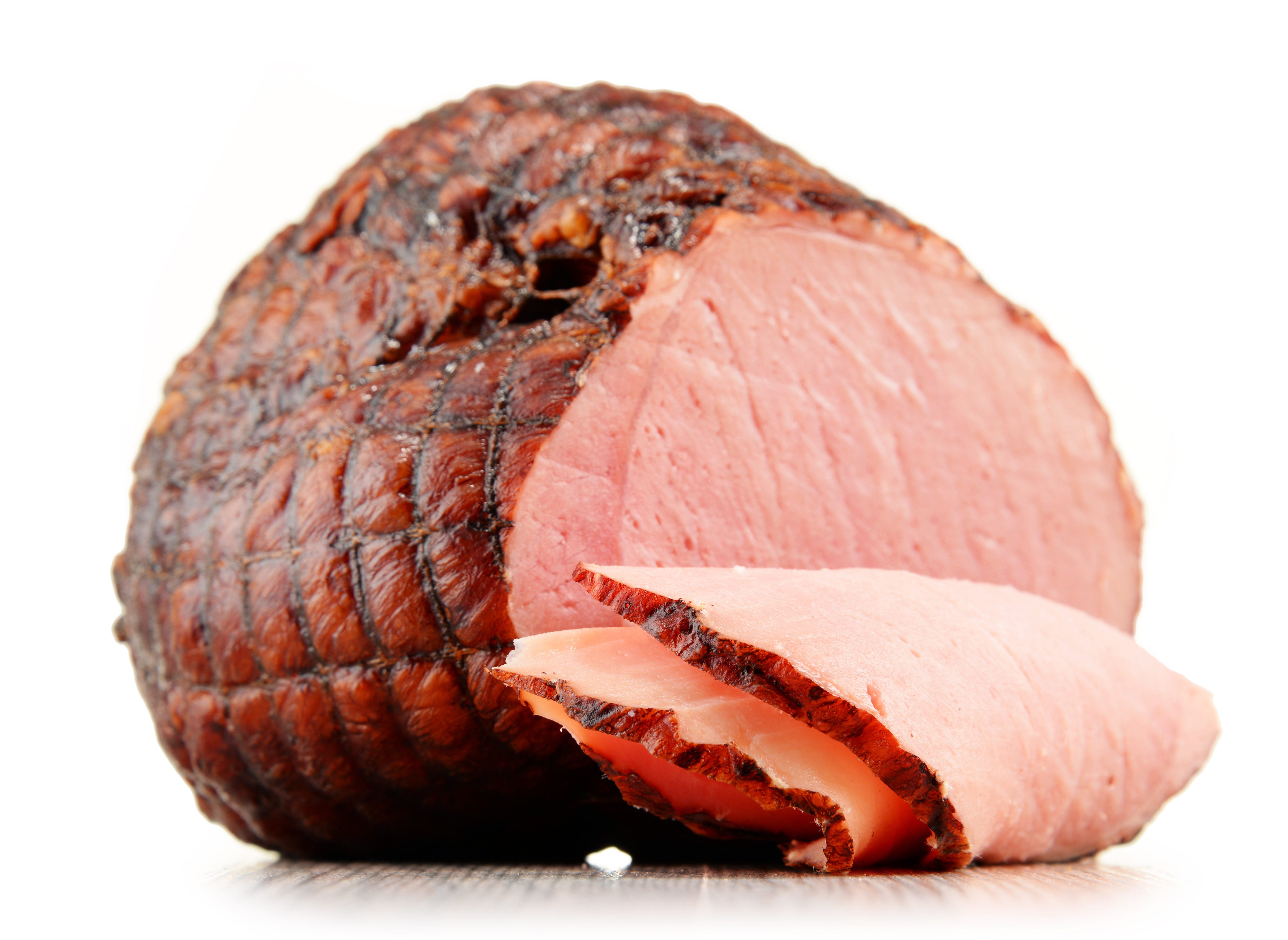 cooked ham on white background